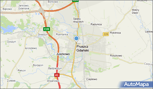 mapa Pruszcz Gdański, Pruszcz Gdański na mapie Targeo